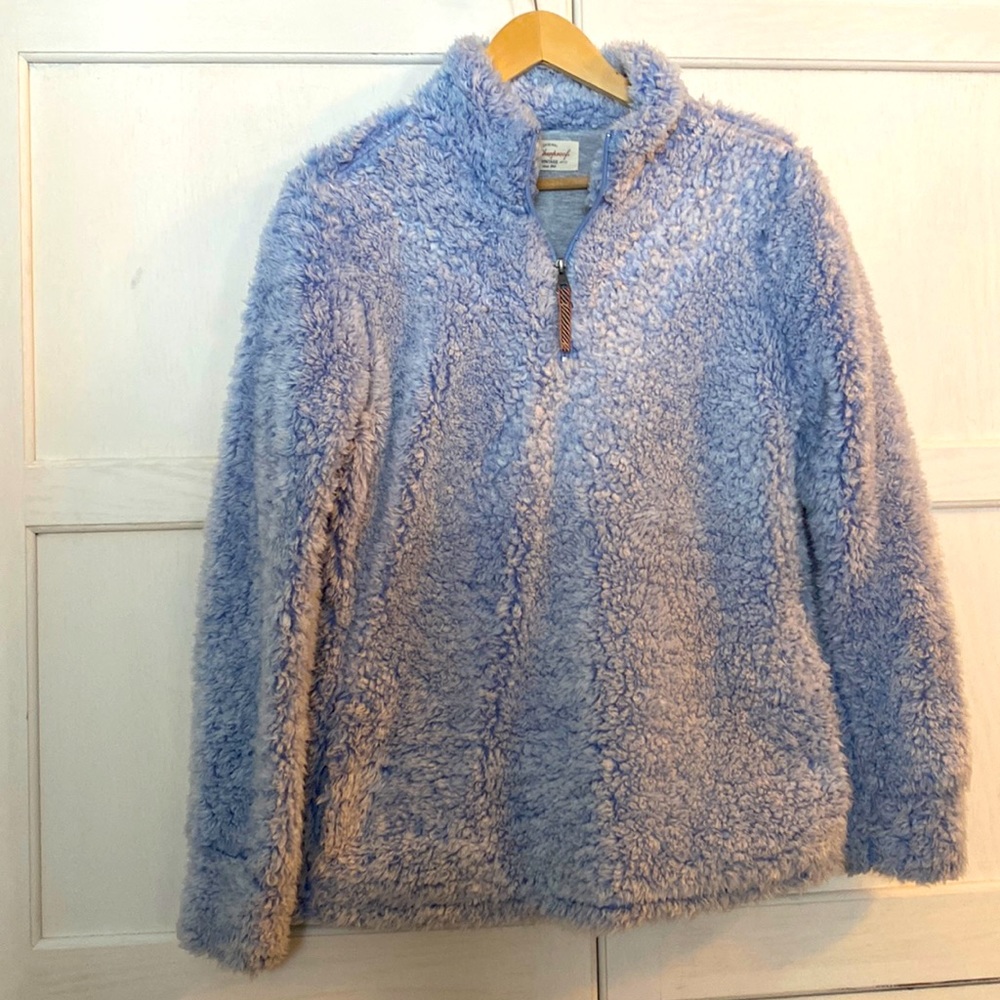 S light blue fuzzy sweater-top. Pull over. Very comfy!